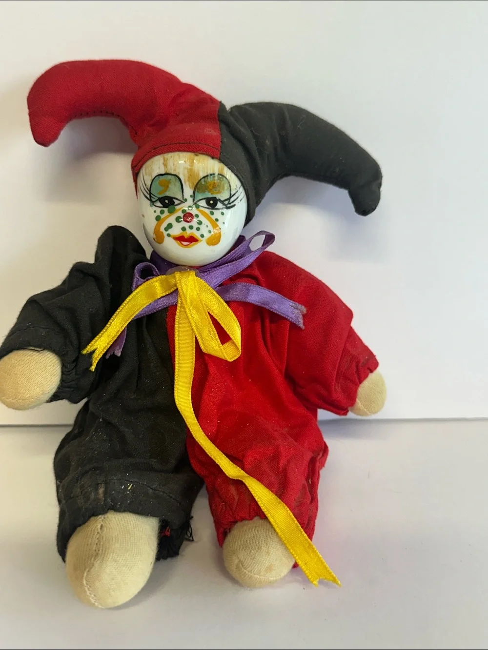 Red & Black Jester Clown Plush Toy with Painted Face